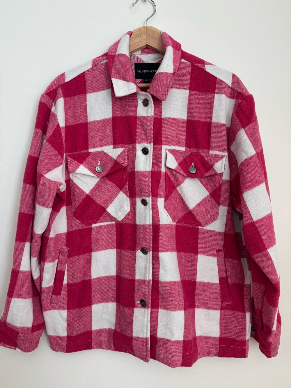 Velvet Heart Hot Pink and White Buffalo Plaid Utility Shacket